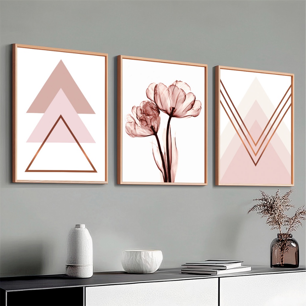 Kit 3 Quadros Decorativos Para Sala Modernos Moldura 40x60 Geométrico Floral Flores Quarto Feminino · foto 2