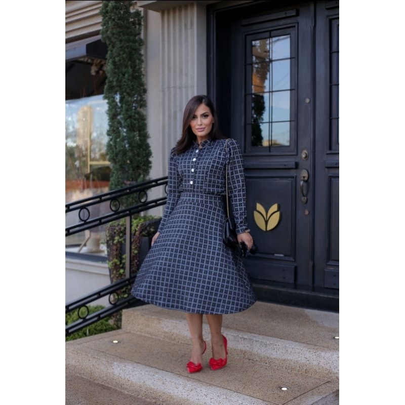 Conjunto Feminino Tweed Elegante | Blazer Casaco e Saia Midi Godê Social Inverno