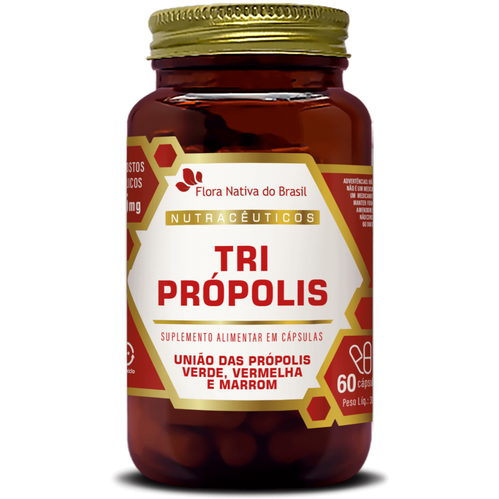 TRI PROPOLIS VERMELHO VERDE E MARROM  60CAPS FLORA NATIVA em Oferta na Shopee