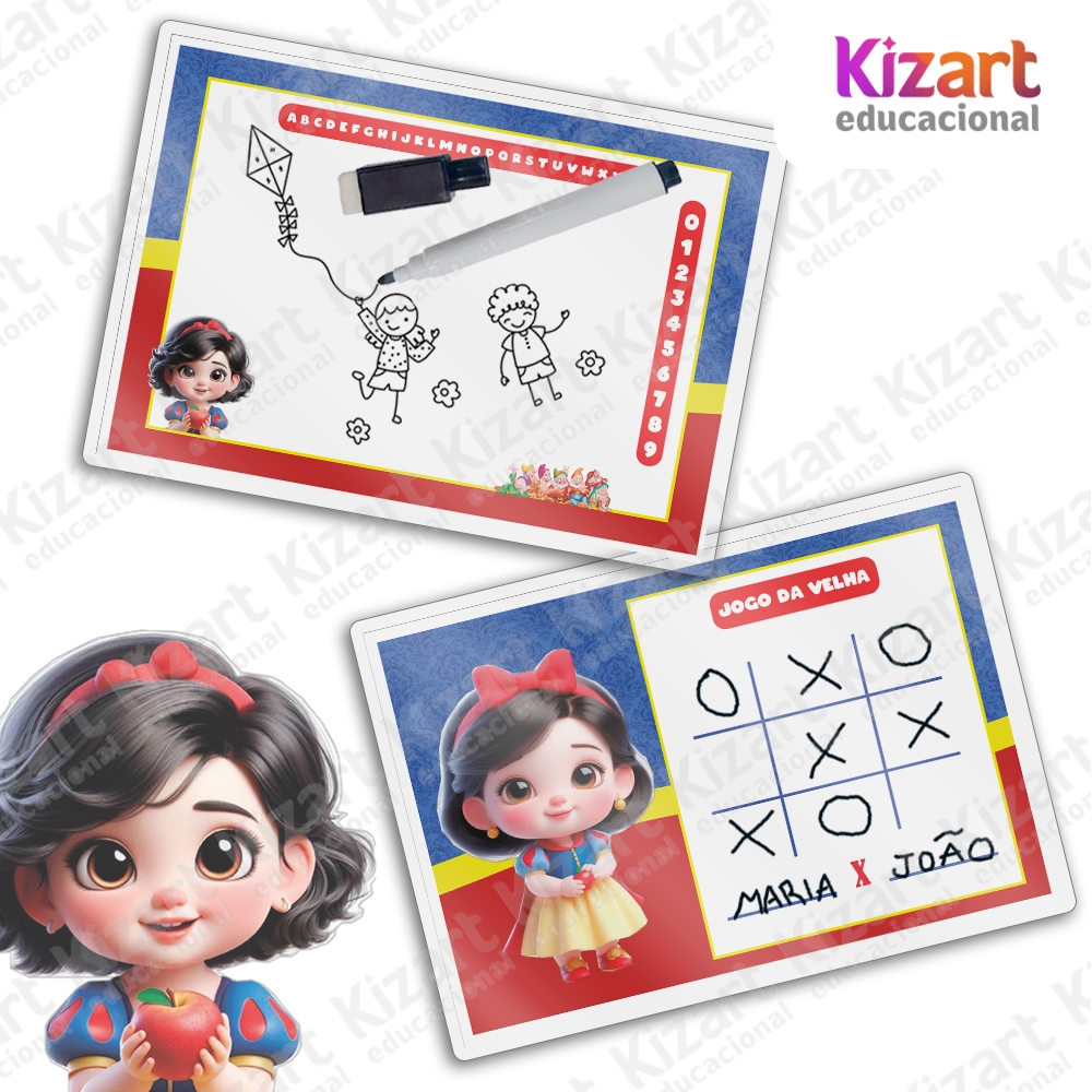 Lousa Mágica + Caneta Com Apagador Lembrancinha Festa Infantil Tema Branca de Neve Baby