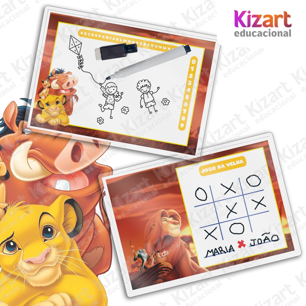 Lousa Mágica + Caneta Com Apagador Lembrancinha Festa Infantil Tema Rei Leão