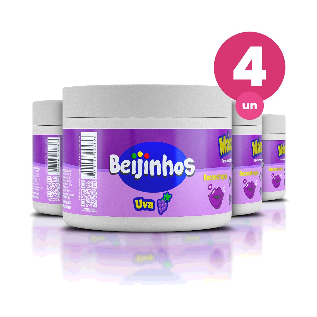 Kit 4 Máscara Capilar Hidratante Beijinhos Uva 300g Belkit em Oferta na Shopee