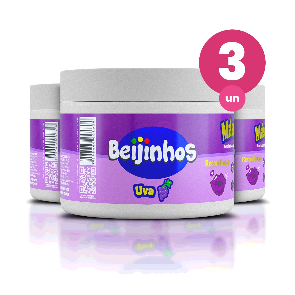 Kit 3 Máscara Capilar Hidratante Beijinhos Uva 300g Belkit em Oferta na Shopee