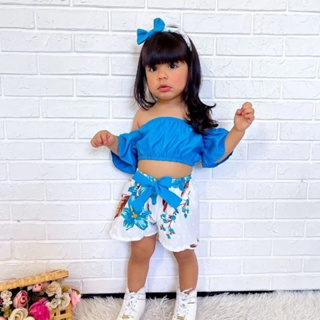 Ciganinha Azul (blusa+short+Tiara) 0 a 6 anos! Só hoje promoção conjunto infantil em Oferta na Shopee