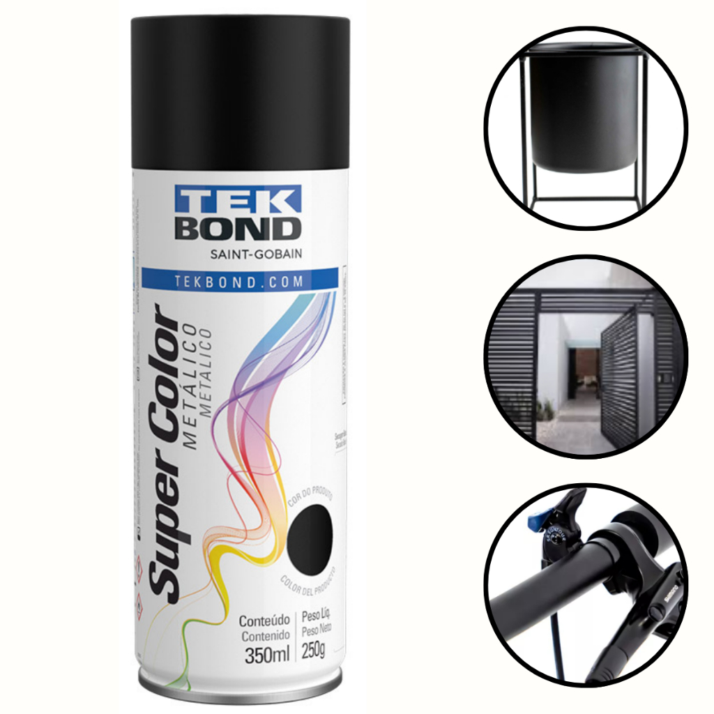 Tinta Spray Preto Metálico Tek Bond 350 ML 250G em Oferta na Shopee