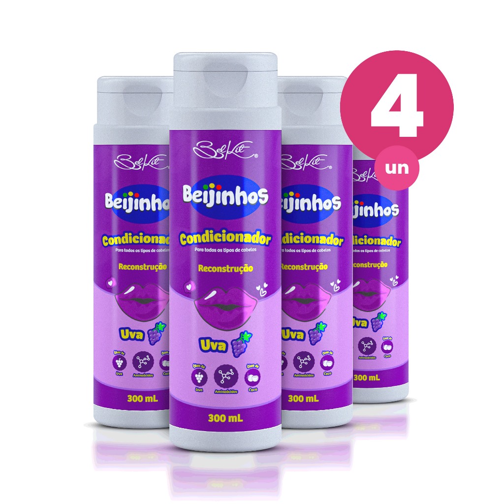 Kit 4 Condicionador Hidratante Beijinhos Uva 300ml Belkit