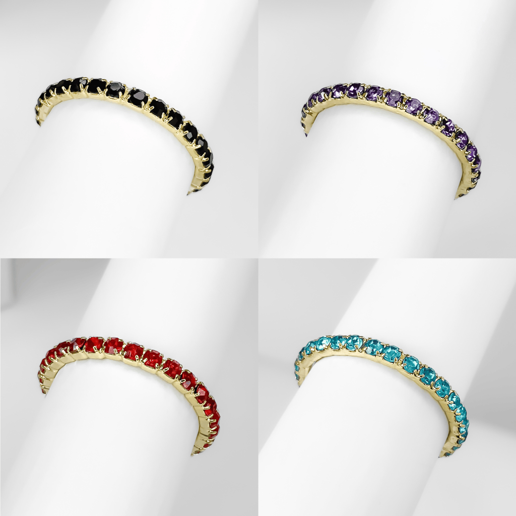 Aparador de Aliança de Pedras Lilás, Preto, Turquesa ou Vermelho Banhado a Ouro em Oferta na Shopee