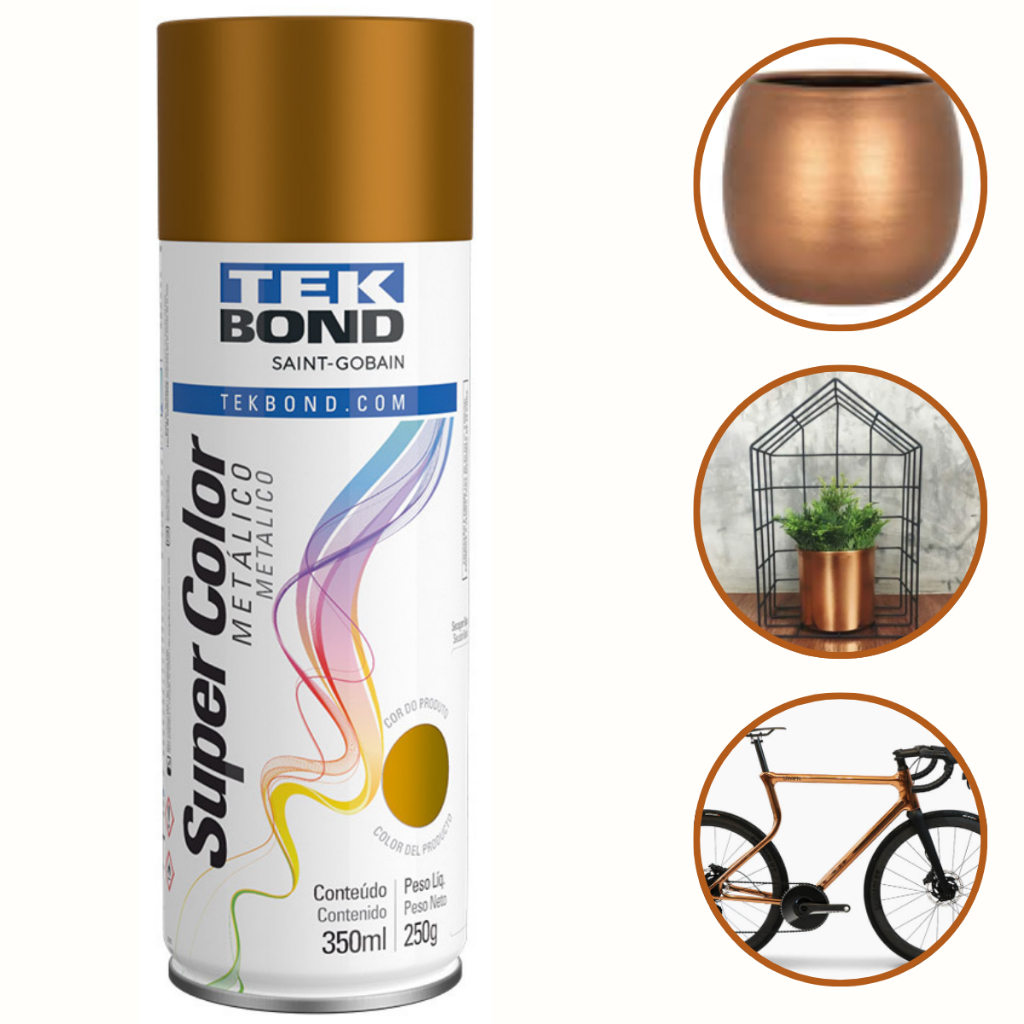 Tinta Spray Aerossol Tekbond Metálica Super Color Cobre Metálico 350ml 250g em Oferta na Shopee