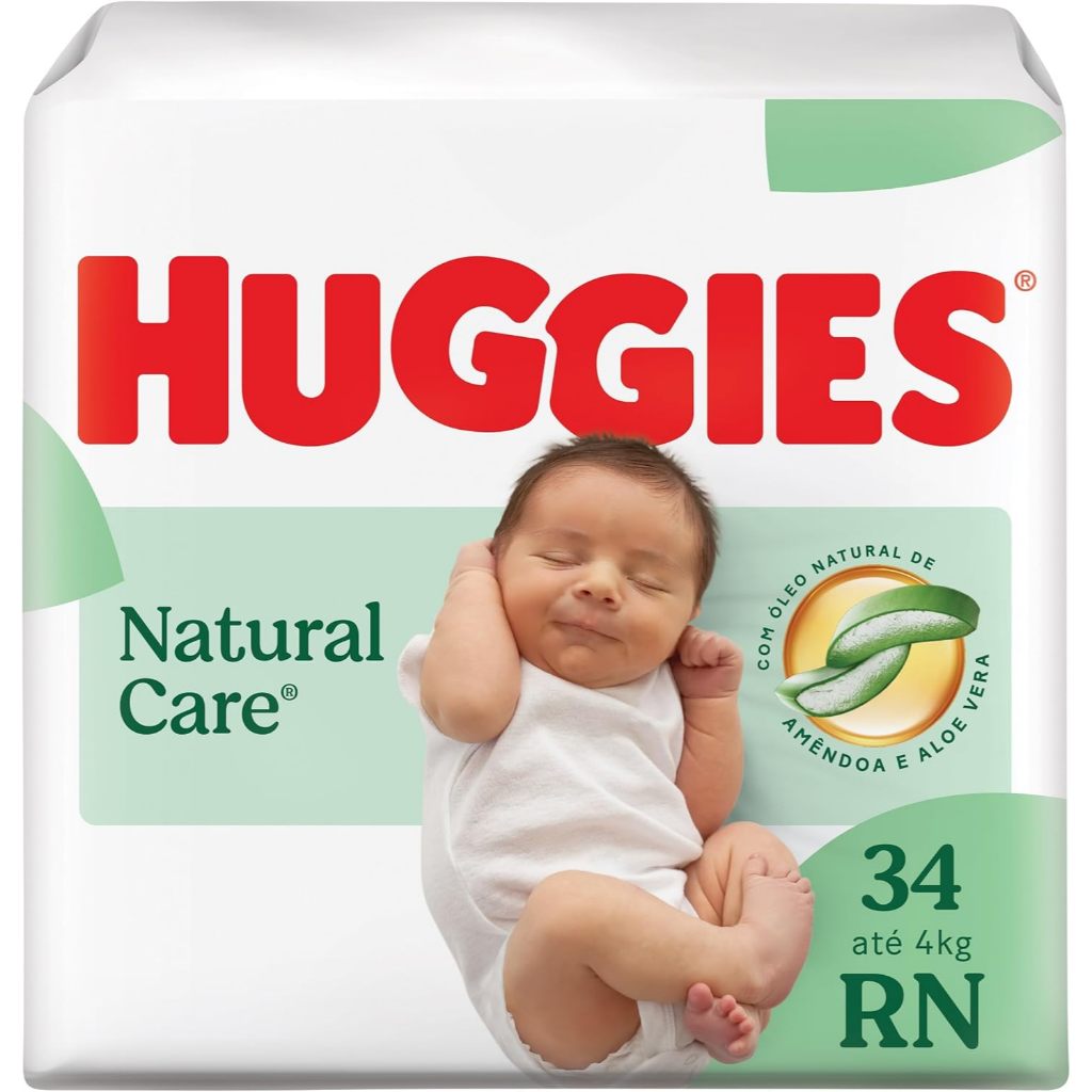 Fralda Infantil Huggies Natural Care Recém-Nascido RN 34 Unidades em Oferta na Shopee