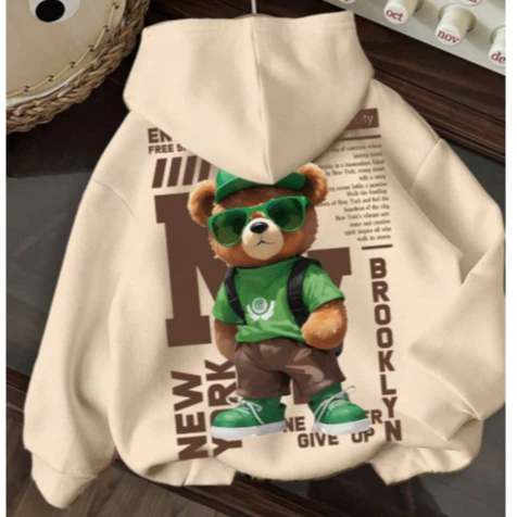 Agasalho infantil Moletom Com Capuz 2 anos ao 16 Flanelado Ursinho StreetWear Verde New