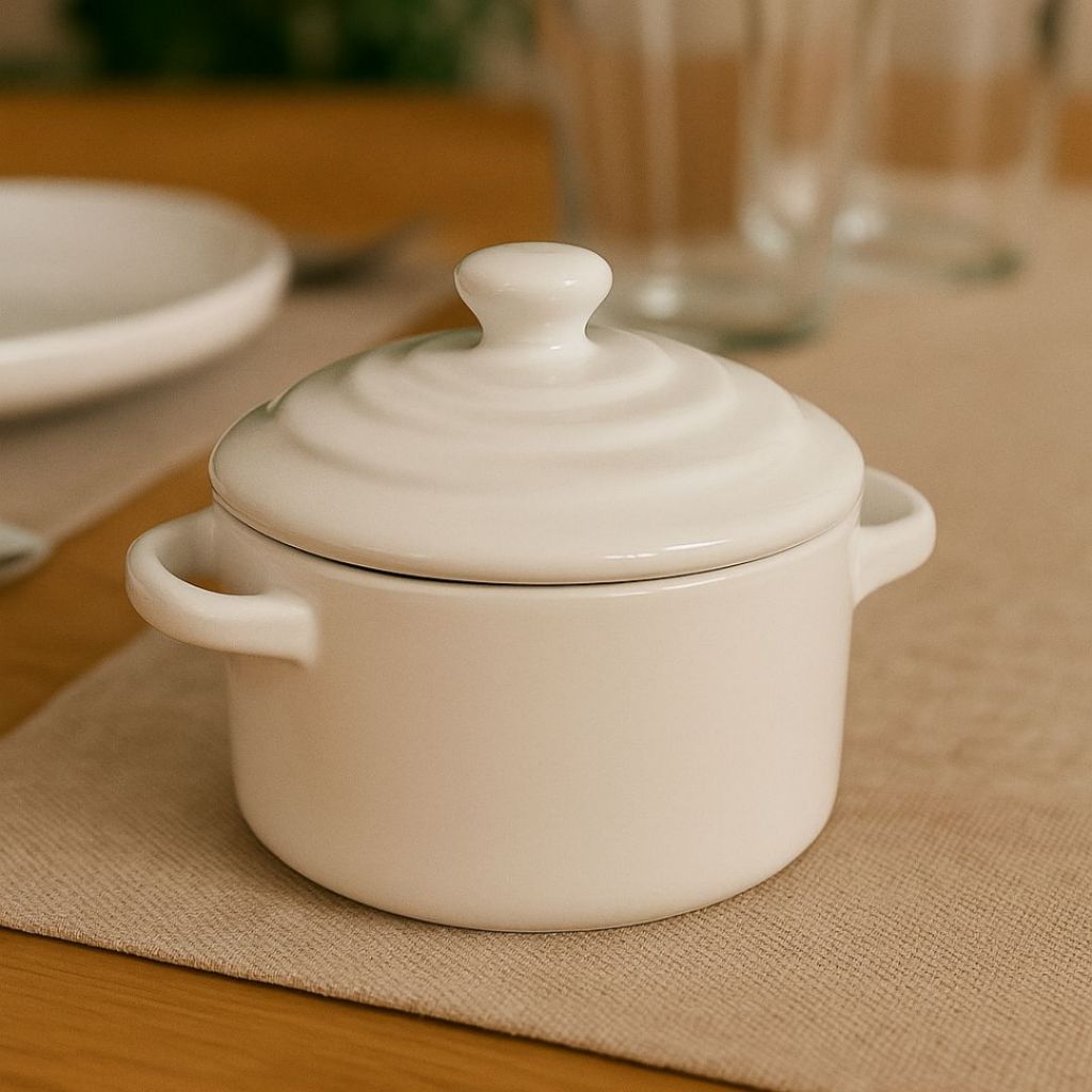 Mini Caçarola Cerâmica Branca Esmaltada 250ml Moderna Panelinha Para Festa Buffet Servir