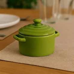 Mini Caçarola Cerâmica Verde Folha Esmaltada 250ml Moderna Panelinha Para Festa Buffet Servir