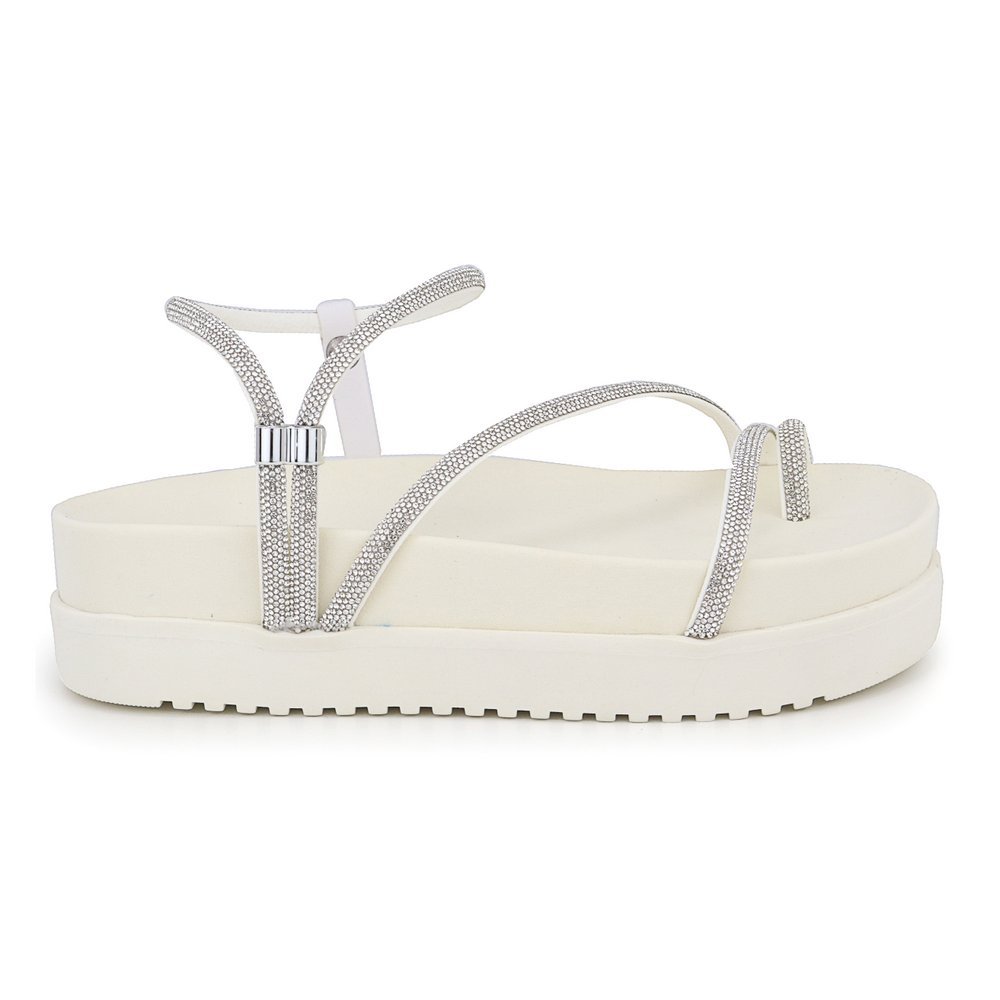Sandalia Papete Feminina Birken Flatform Com Strass Plataforma Macia Confortável Brilhante Tendência de Verão Envio Já