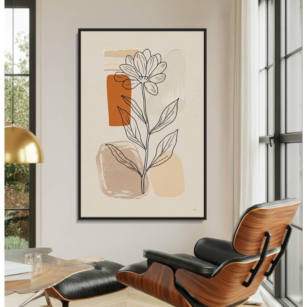 Quadro De Flores Minimalista Com Moldura Quadro Decorativo Sala Quadro Feminino Flor Linhas Neutras