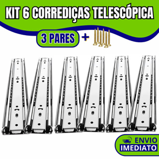 Kit 6 Corrediças Gaveta Trilho Telescópica COM Parafusos | 25cm - 30cm - 35cm - 40cm - 45cm em Oferta na Shopee