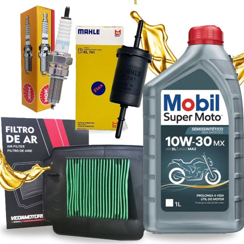 Kit Revisão Biz 125 / Biz 110i Mobil 10w30 Filtros e Vela Ngk em Oferta na Shopee