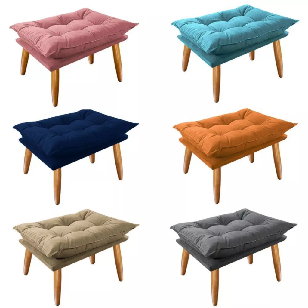 Puff Opala Slim Suede Pés Palito Decorativo Sala de Estar