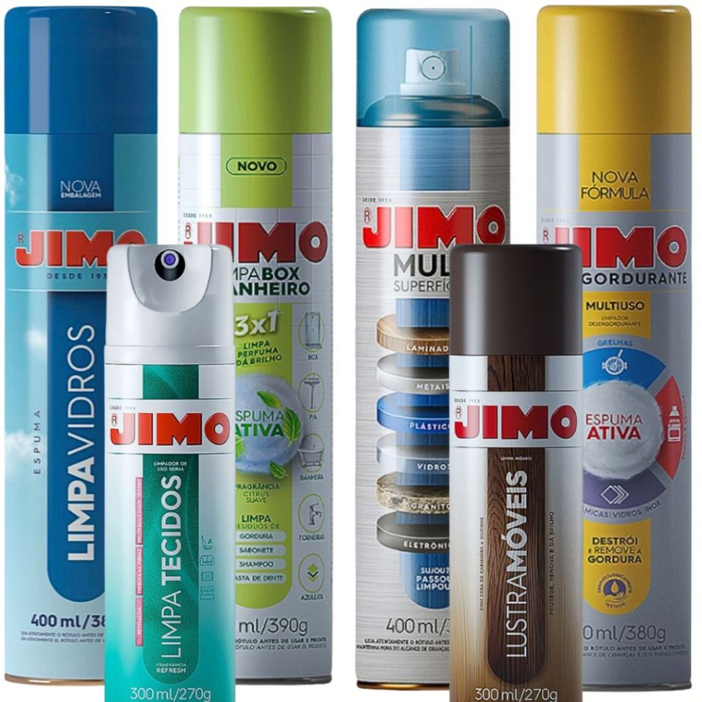 Kit Jimo Produtos de Limpeza • Avulsos ou Monte seu Combo! Limpa Vidros, Multiuso, Tecidos, Box...