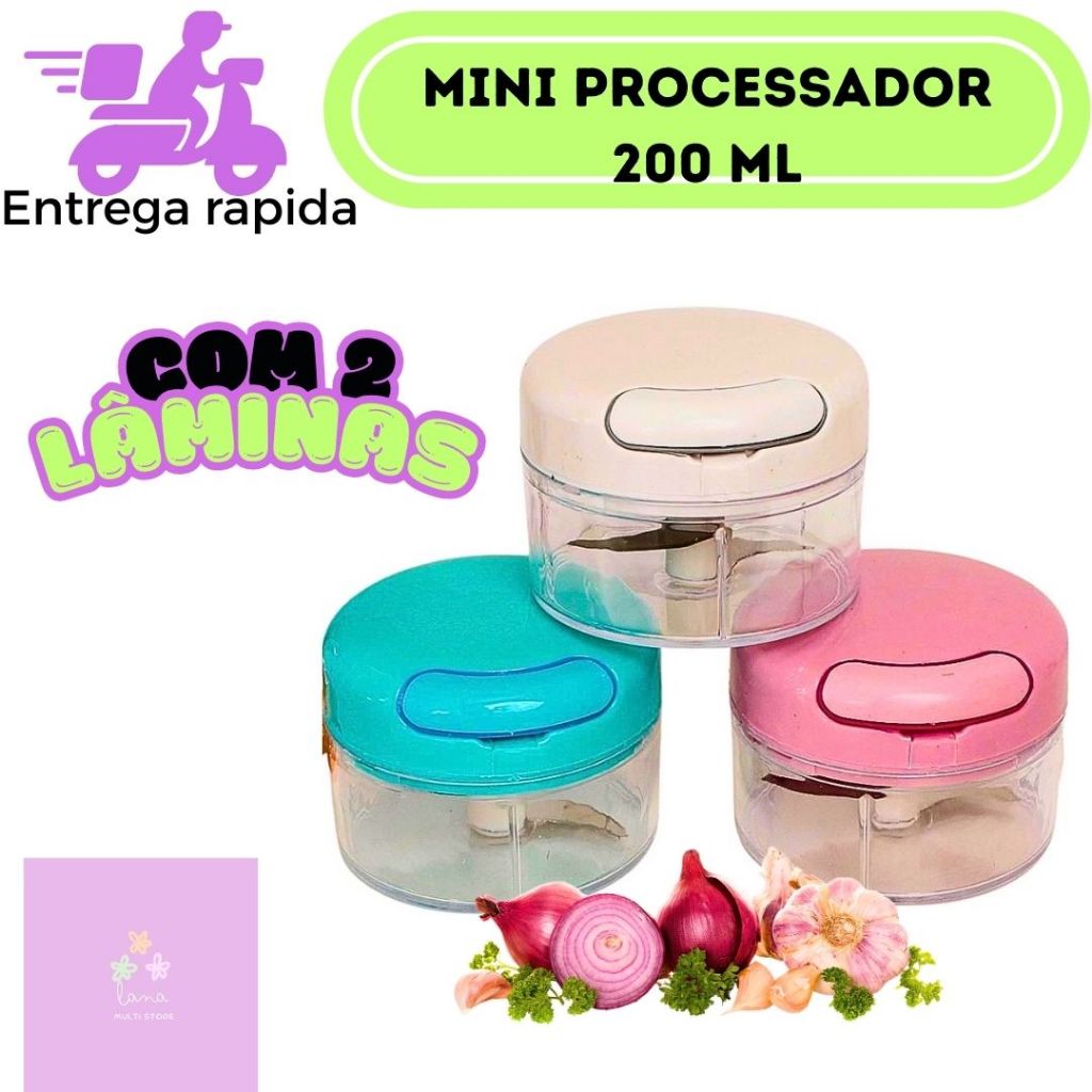 Mini Triturador Manual De Alimentos 200 Ml 2 Lâminas Pratico Útil Para Pequenas Quantidades
