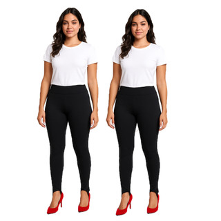 Conjunto Com 2 Calças Leggings Pezinhos Preta Flanelada Zero Transparência