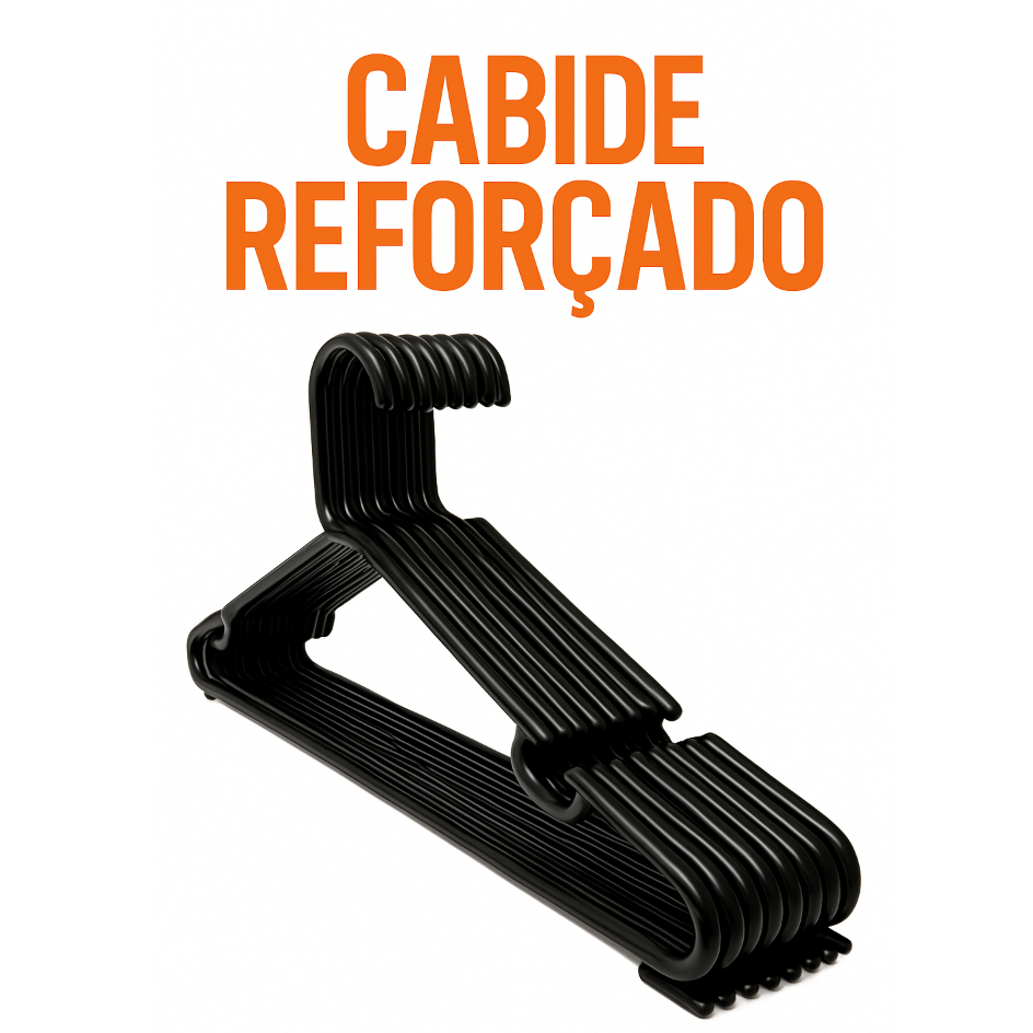 KIT CABIDES REFORÇADOS DE PLASTICO PRETO PARA ROUPAS ACESSORIOS