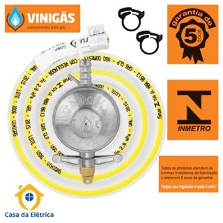 Kit Registro Regulador Gás de Cozinha C/ Mangueira  0,80CM + Abraçadeira - VINIGAS
