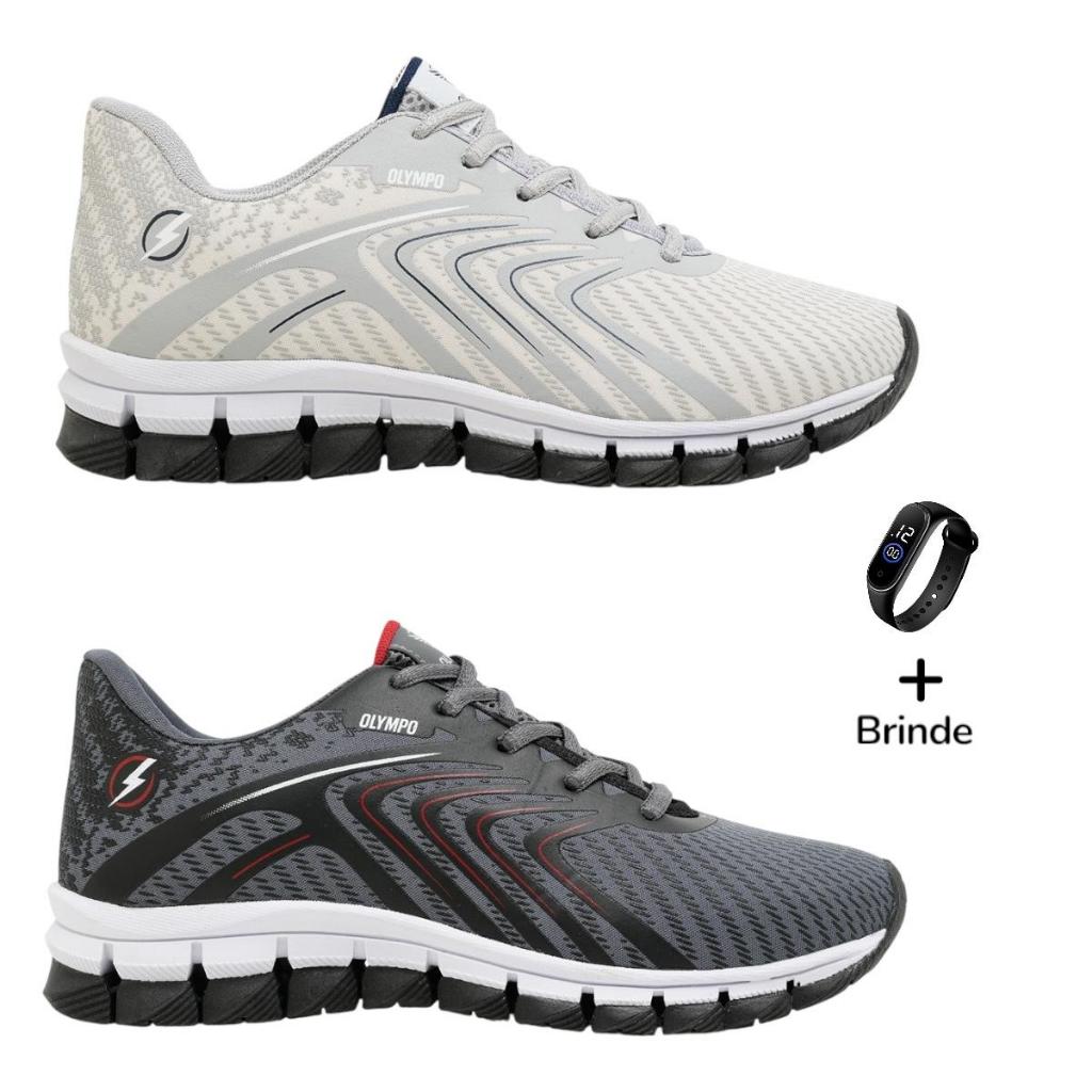 Kit c/2 Pares De Tênis Olympo Zeus Masculino Caminhada Academia Lançamento+Relógio De Brin