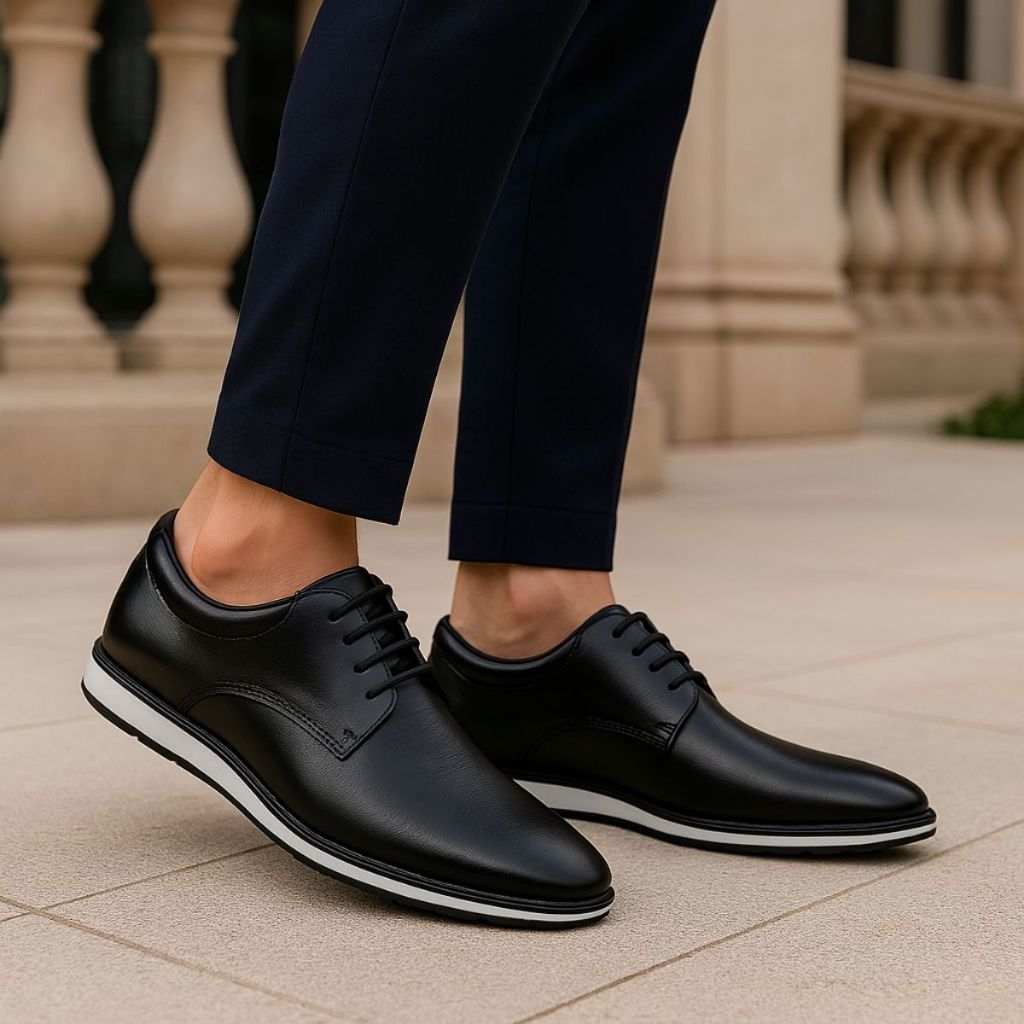 Sapato Social Masculino Derby Casual Cap Toe Confortável Antiderrapante Elegante