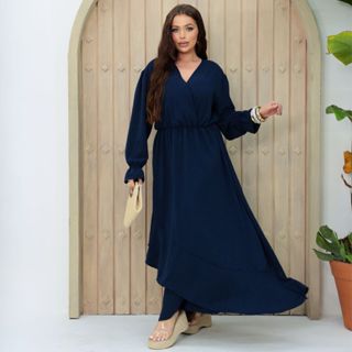 Vestido Longo Feminino Social Madrinha Manga Longa Amarração Cintura Elegante em Oferta na Shopee