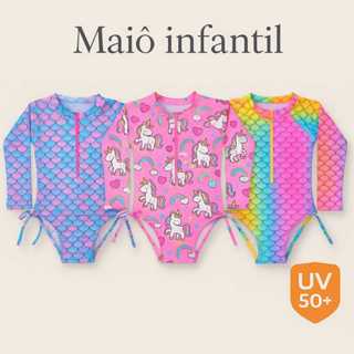 Maiô Natação Infantil Biquíni Manga longa Proteção Solar Uv em Oferta na Shopee