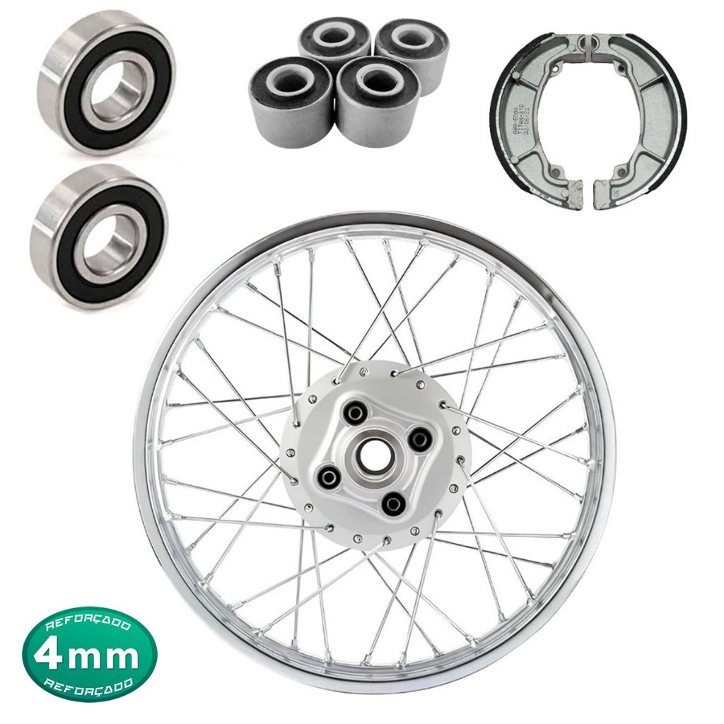 Roda Traseira Fan 125 2005/2008 Titan 125 2000/2004 + Patim Freio/Rolamento/Bucha