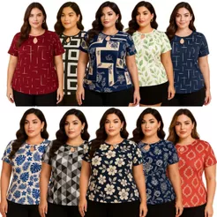 Kit 10 Blusa Blusinha Camiseta Feminina Plus Size Estampada Atacado Revenda