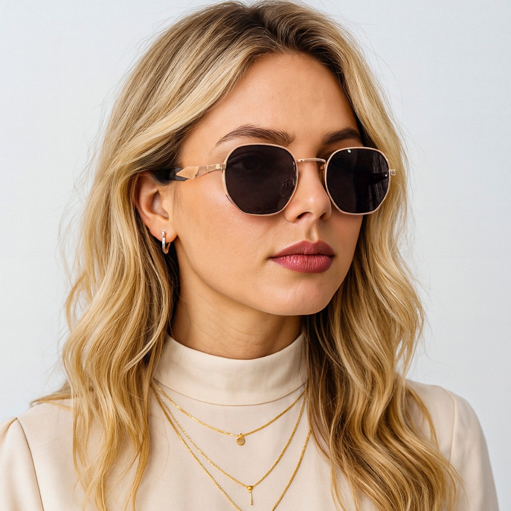 Óculos de Sol Feminino Hexagonal Vertex Design Atemporal Lentes UV400 Armação Metal Resina em Oferta na Shopee