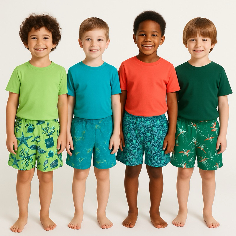 Kit 4 Shorts Tactel Infantil Estampado Secagem Rápida Ideal Piscina Parque Praia e Todas Ocasiões
