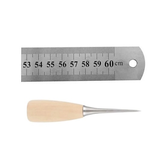 Régua 60cm 24 Polegada Profissional Aço Inox + Agulhão Furar de Madeira Patchwork Couro Artesanato