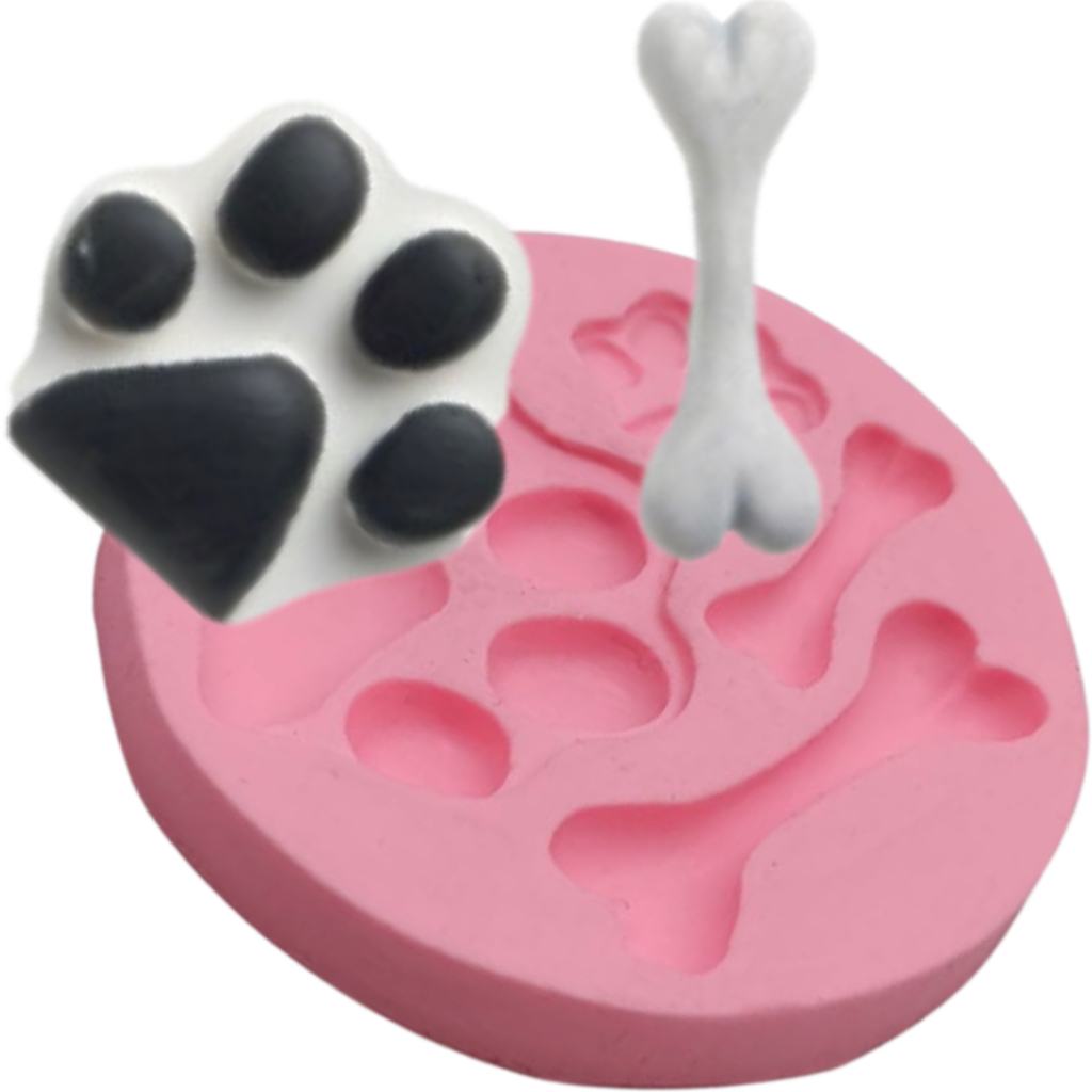 Forma Molde Silicone Sabonete Vela Biscuit Resina - Patinha E Ossinho 4 Cav.