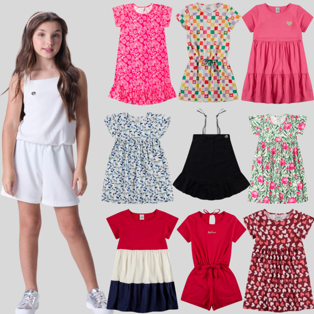 Kit Sortido 2 Peças de Roupas Infantis Menina Verão- 2 Vestidos/Macaquinhos
