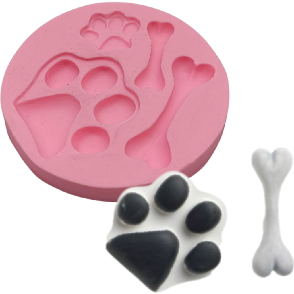 Forma Molde Silicone Sabonete Vela Biscuit Resina - Mini Patinha E Mini Ossinho 4 Cav.