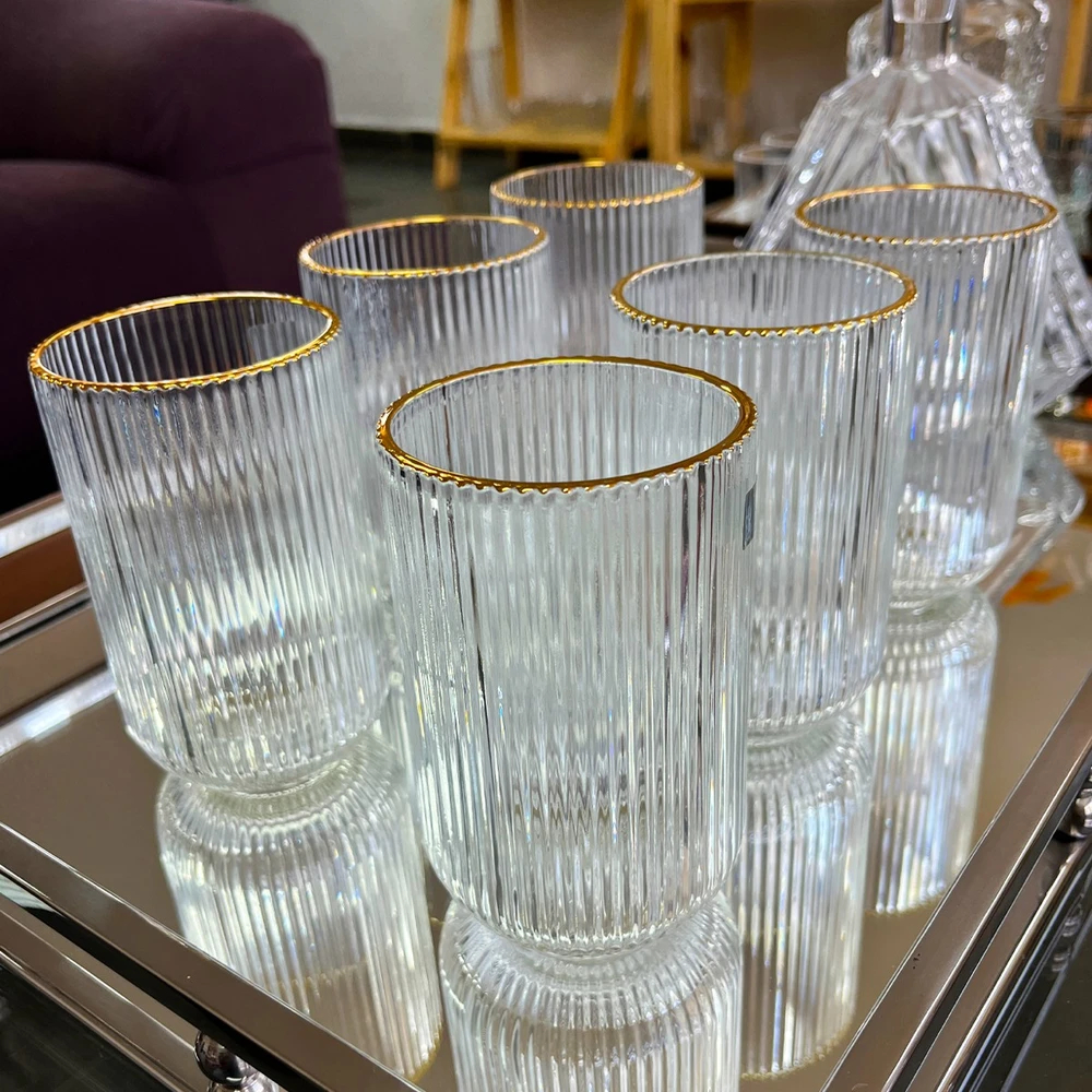 Conjunto de Copos com 6 Unidades Borda Dourada 460ml Graffiato/Versalhes