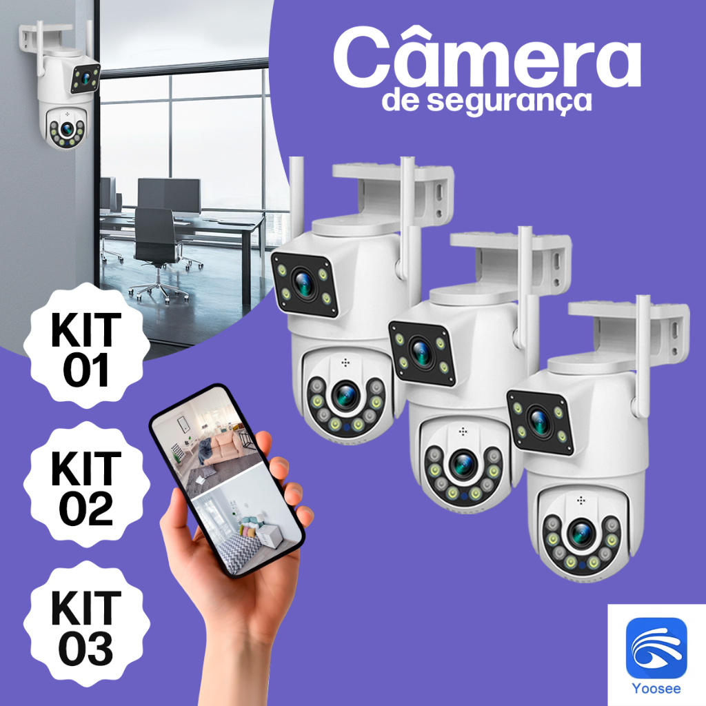 Câmera Segurança IP Dupla Lente Wifi Prova D'Água Zoom Rastreamento Automático Yoosee Icsee 360°