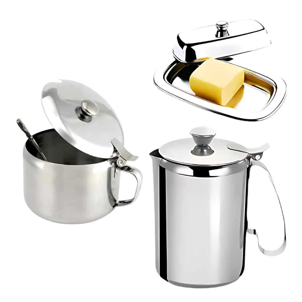 Kit Jarra Manteigueira E Açucareiro Em Inox Para Servir Café Da Manhã em Oferta na Shopee
