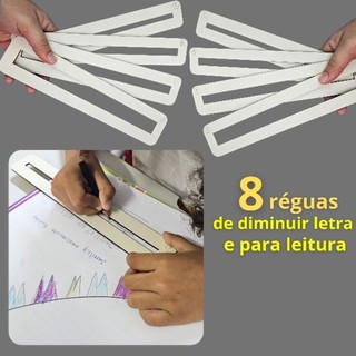 8 Réguas de Guia da Leitura e Escrita - Recurso Pedagógico de Diminuir Letra em Cadernos - Dislexia - Foco leitor