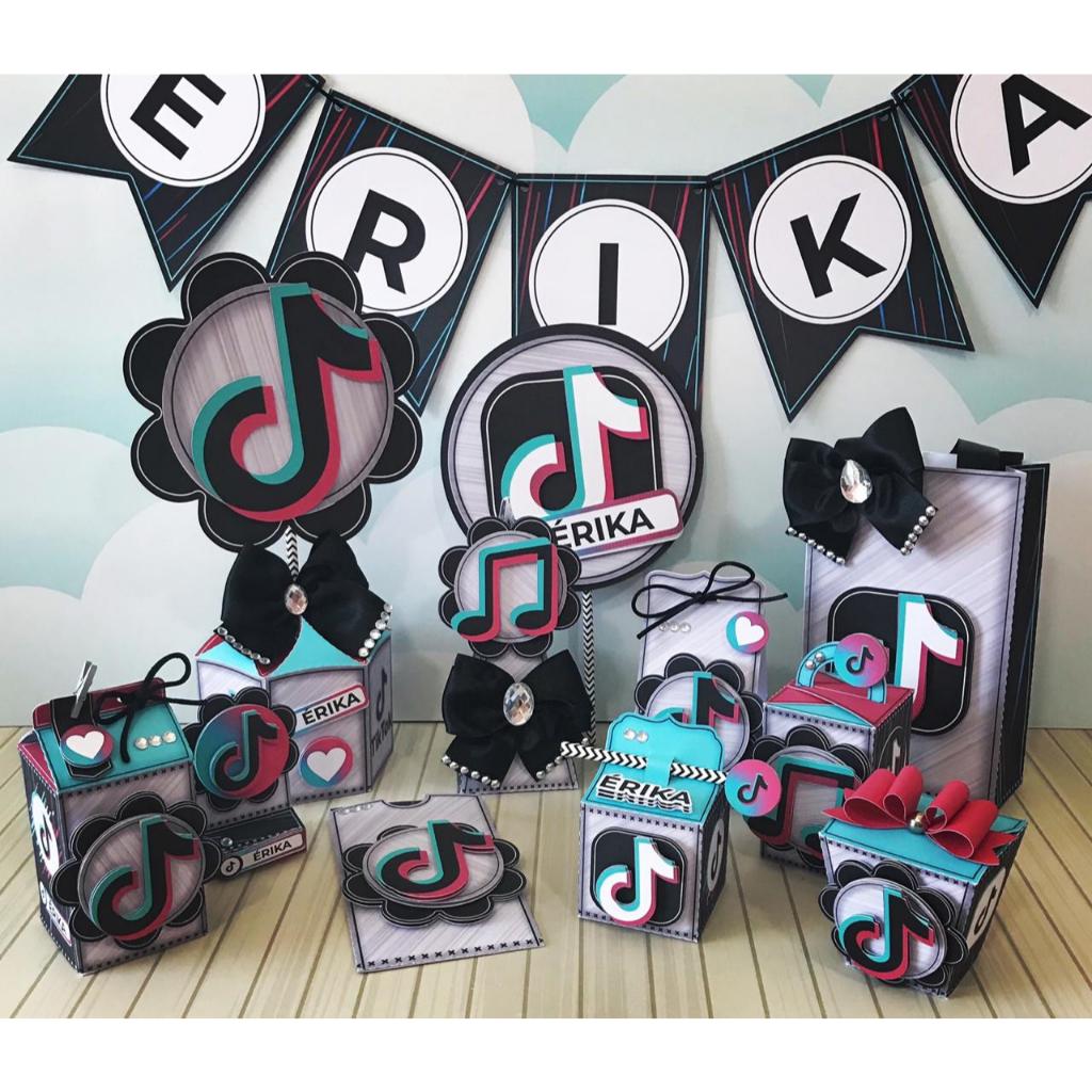 Kit Festa TIKTOK Personalizados | Lembrancinhas | Festa | Aniversário | Caixa Milk e Pirâmide ( PEGUE E MONTE)