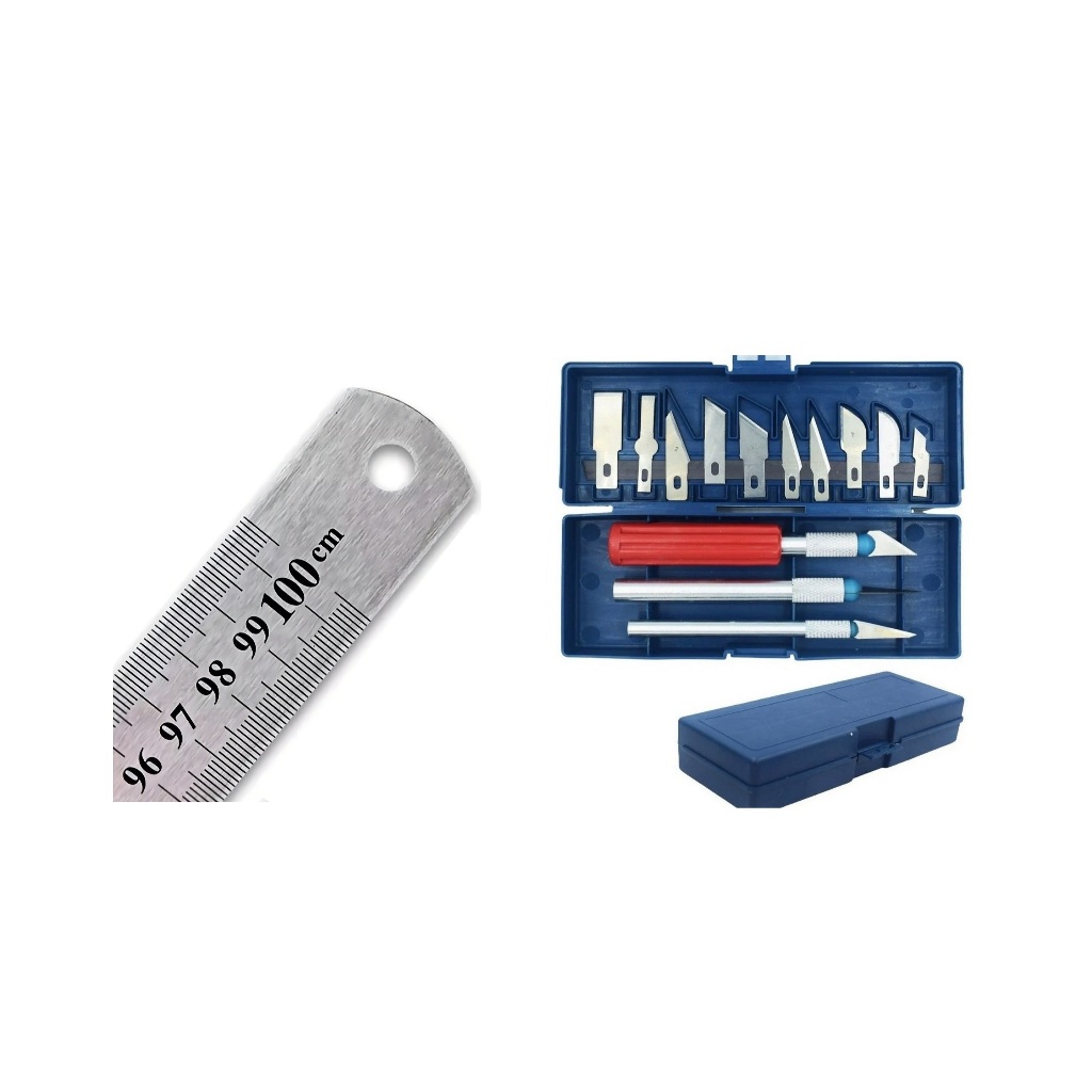 Régua Aço Inox 100cm Lanmax + Kit Estilete Precisão 13 Lâminas LM-KEP-13 Patchwork Artesanato