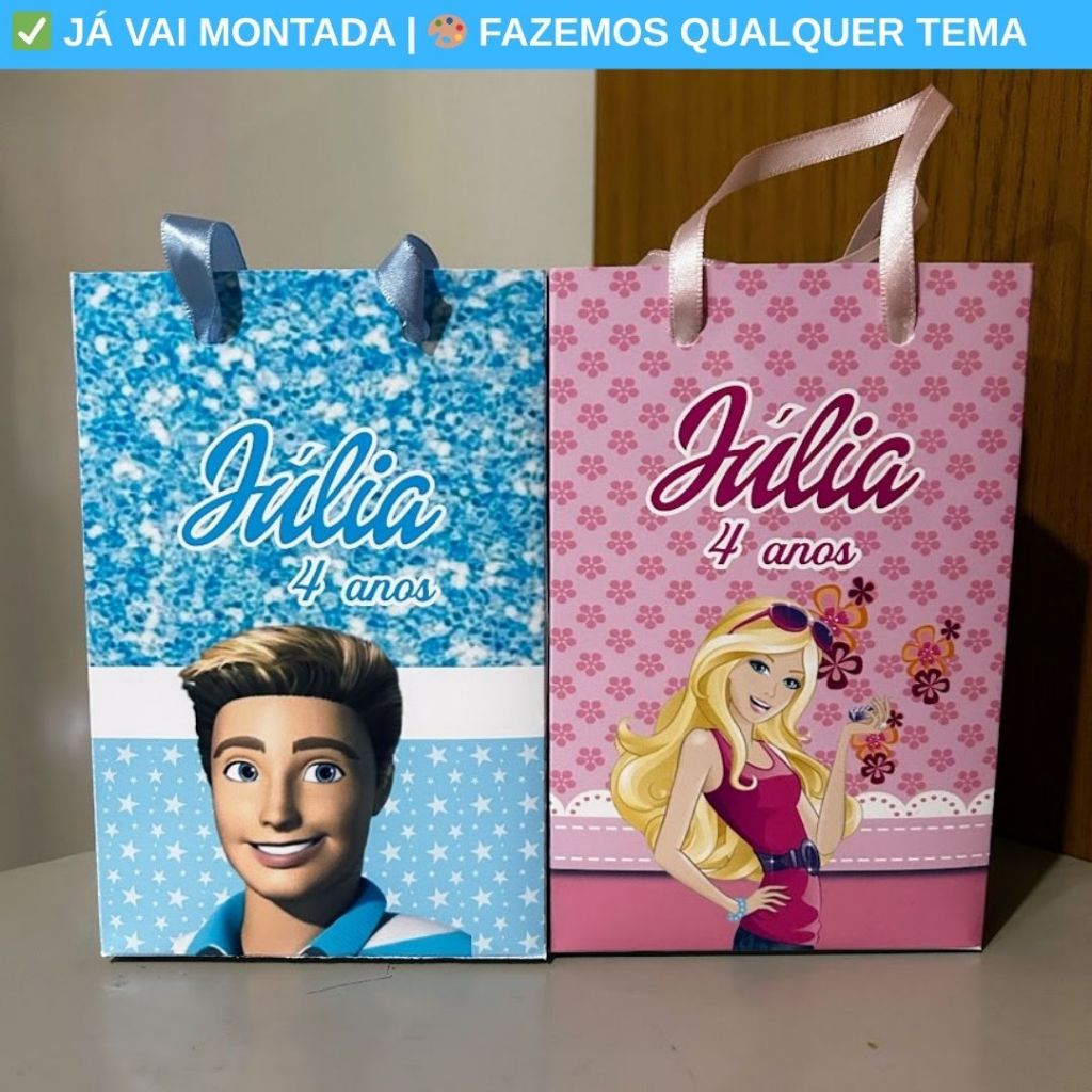 Sacolinha Surpresa Personalizada Barbie e Ken Festa Infantil Lembrancinha Aniversário Criança Temas
