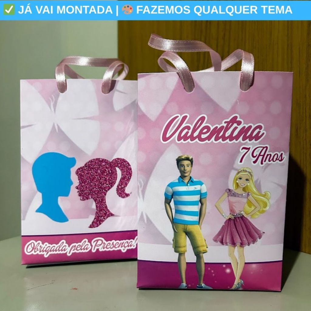 Sacolinha Surpresa Personalizada Barbie e Ken Festa Infantil | Lembrancinha Aniversário Criança Tema