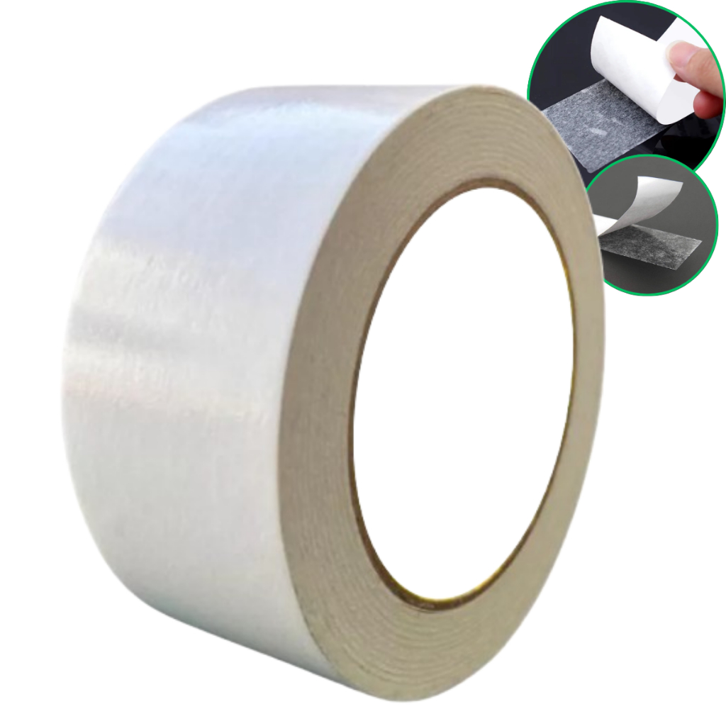 02 ROLOS DE FITA DUPLA FACE DE PAPEL USO GERAL 45MM X 30 METROS - ADESIVO HOT MELT SUPER FORTE em Oferta na Shopee