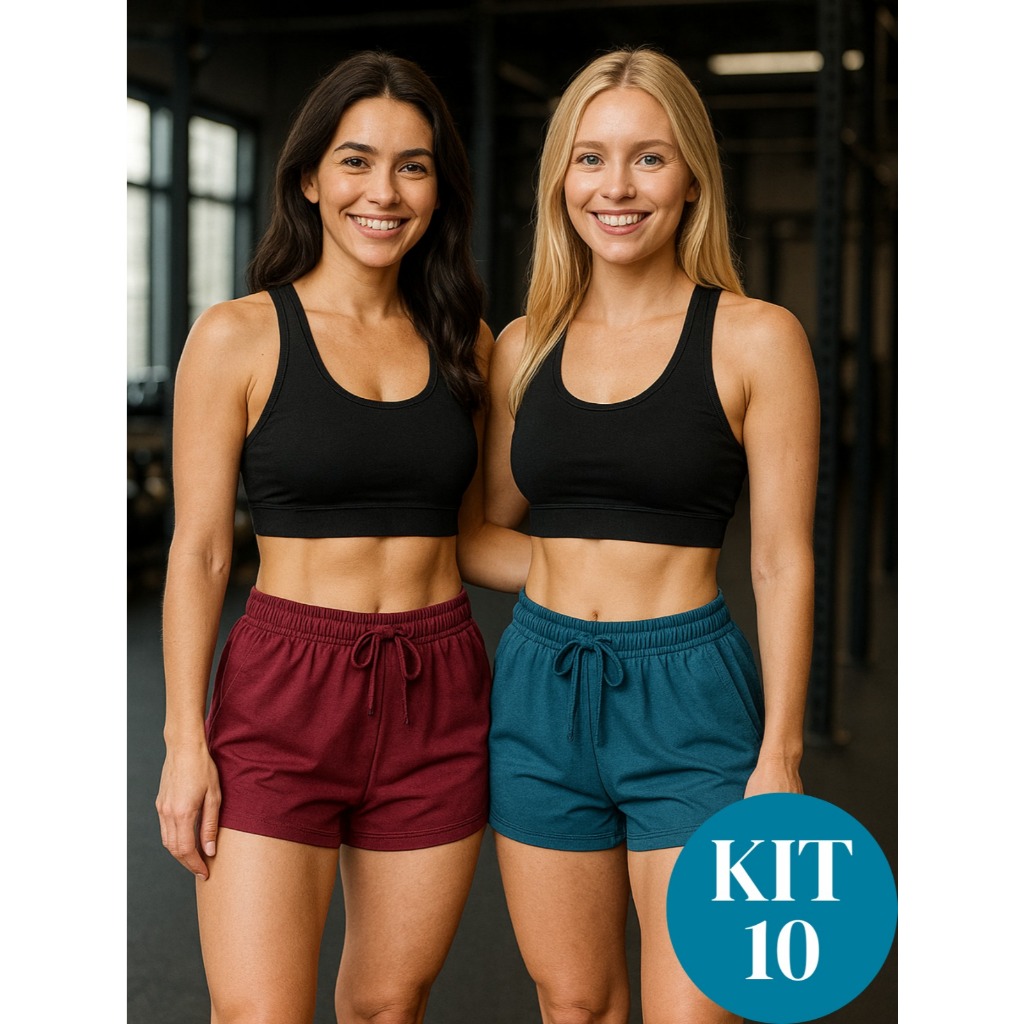 Kit 10 Short Feminino Suede Premium Não Marca Academia Treino Pilates Corrida Roupa Confortável Dia a Dia Adulto