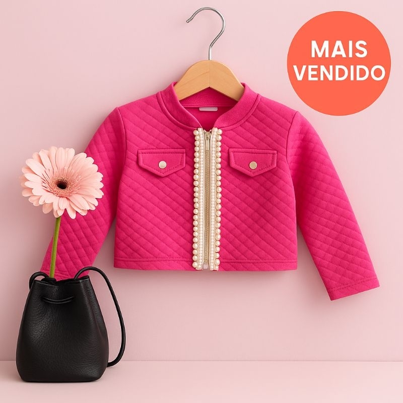 Bolero Infantil com Pérolas – Look Elegante (Tamanhos 4 a 10)