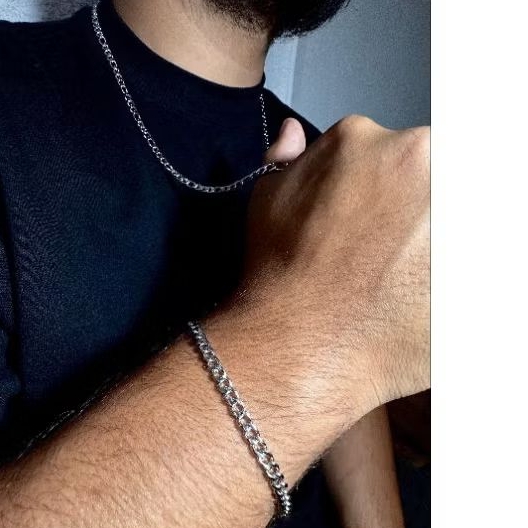 combinação Conjunto Corrente Masculina 70cm + Pulseira 22cm Aço Inoxidável 316L | Estilo - Presente, Qualidade - Durável
